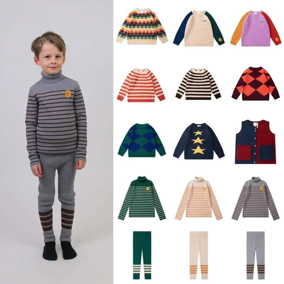 

Свитер для маленьких мальчиков Вязаные леггинсы для мальчиков и девочек Вязаный свитер Детская одежда Зимние топы для маленьких девочек Детская одежда в форме от 2 до 10 лет