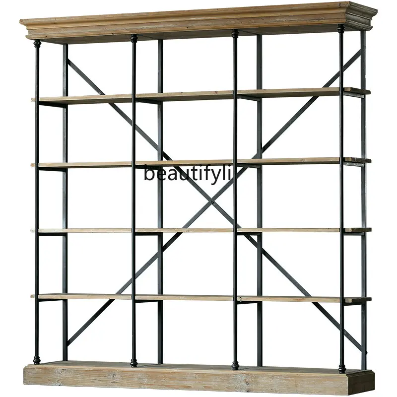 /Bookshelf Wrought Iron/Old Fir 5 Layers Antique Shelf Solid Wood Ornament Rack/Shelf/Nordic Home