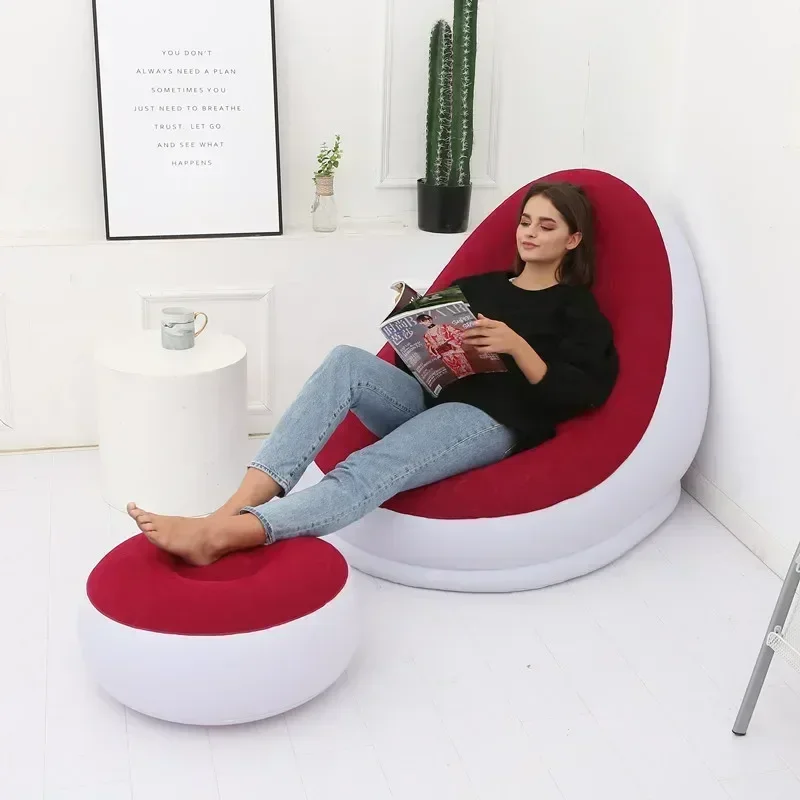 Puf inflable para ocio, sofá perezoso, tumbona plegable para exteriores, cama, asiento, Tatami con taburete