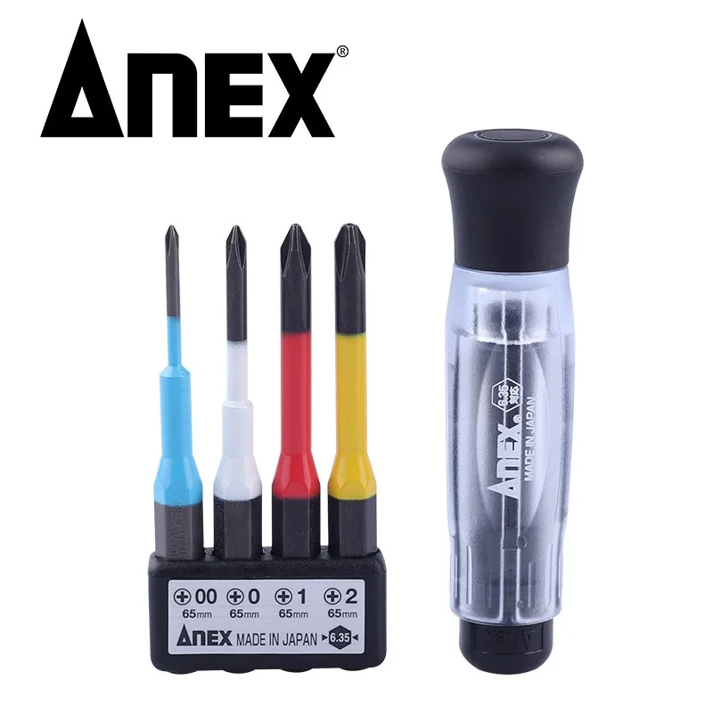 ANEX Anti-Static ScrewdriverSet Replaceable Type, Precision Type, Set of 4 Bits (+00/+0/+1/+2) No. 3614 Made in Japan