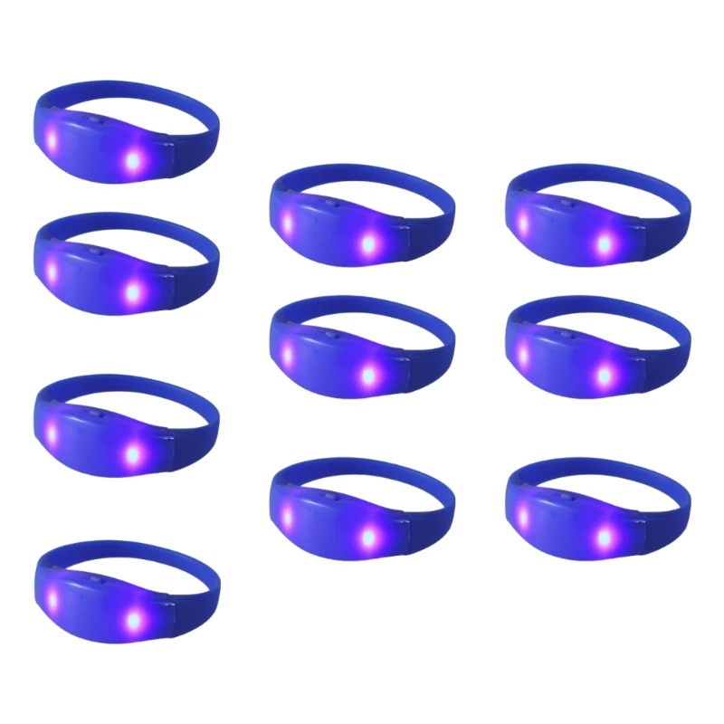 Pack of 10 Voice Activated Silicone Bracelets Flashing Light Up Wristband Accessory Multicolors Wrist Bands Jewelry