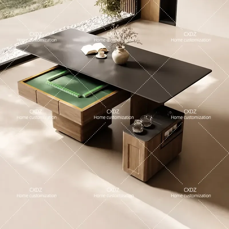 Rock Slab Mahjong Table Integrated Dining and Tea Table Dual Purpose Multi Functional Furniture for Home Office Small