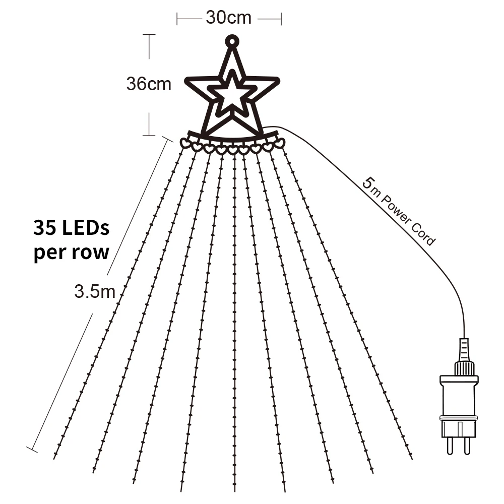 Fairy Lights Outdoor Christmas Tree Lights With Stars 350 LEDs Warm White Christmas Lighting IP44 With 8 Light Modes For Holiday