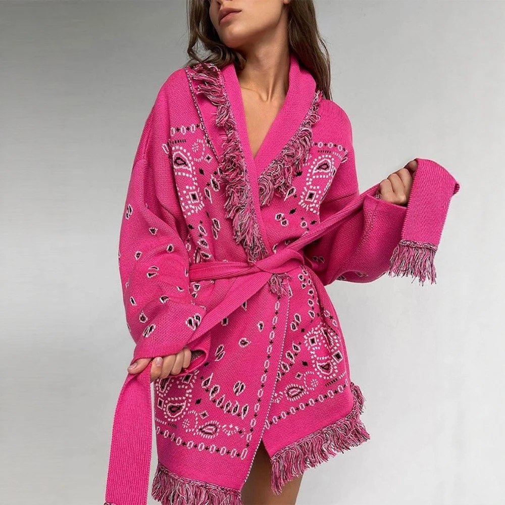 

Женский открытый кардиган с бахромой и вышивкой, с запахом на плечах, с застежкой на талии, вязаный топ, осень-зима, новый стиль, мода