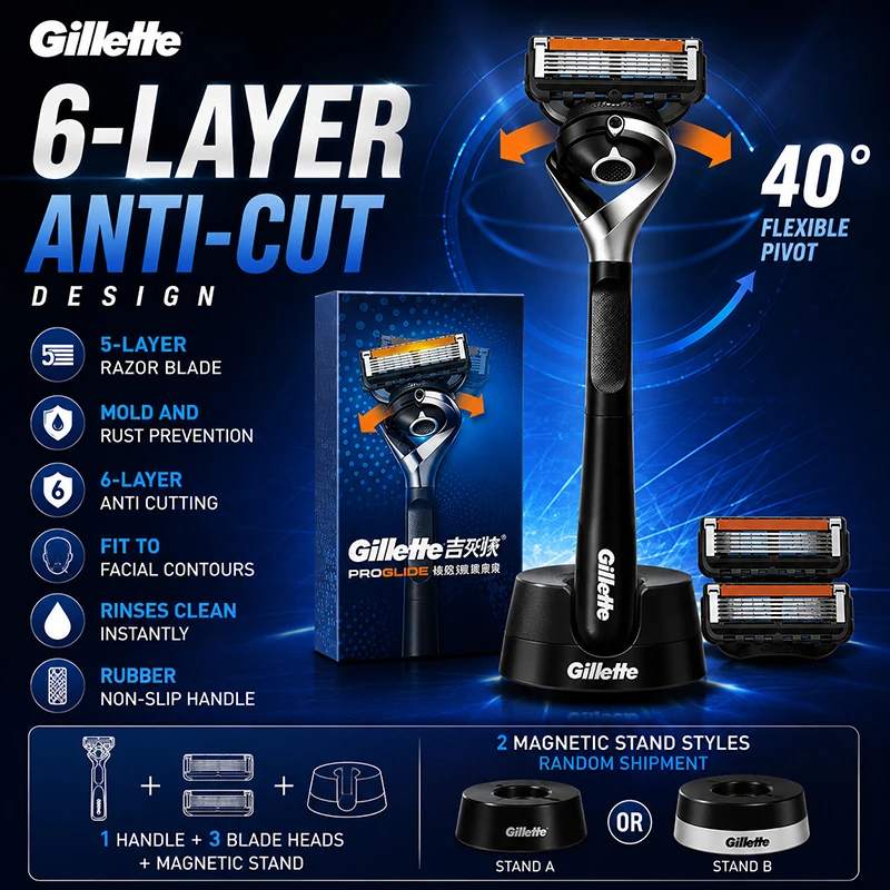 gillette-gla5131fyyl-shaver-anti-slip-handle-5-layer-blade-razor-men's-sideburns-facial-hair-scraper-3-blade-heads-1-base