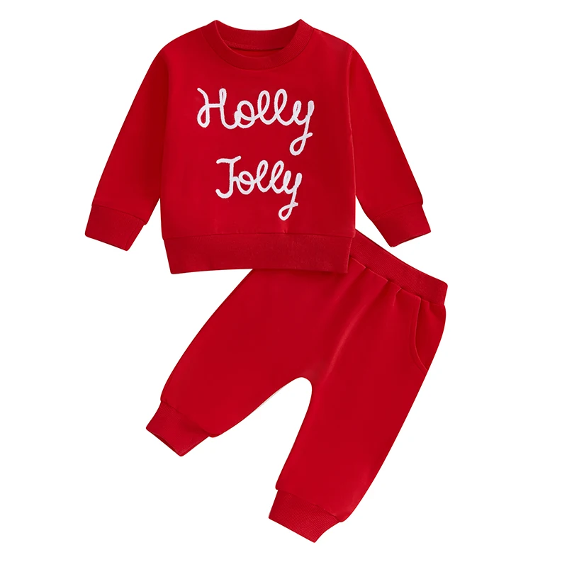 Baby Boys Winter Holiday Outfits Letter Print Sweater and Pants 2-Piece Set for Christmas Celebration