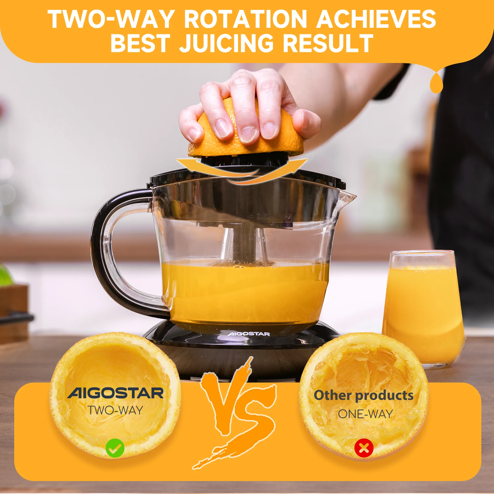 عصارة Aigostar Thomas Citrus الكهربائية السوداء 40W عصارة الفاكهة للعصير