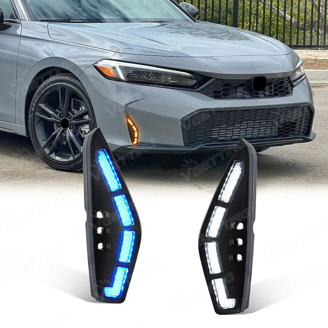 For Honda Civic 2025 3 Colors DRL Upgrade LED Front Bumper Daytime Running Light Sequential Turn Signal Lamp Car Accessories 12V