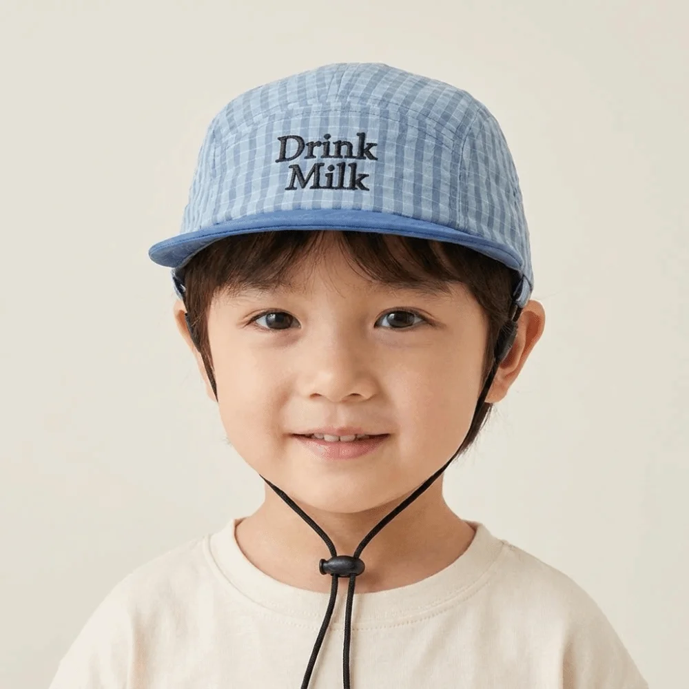 Simple Color Block Plaid Peaked Cap Flat Brim Breathable Children Baseball Hat Soft Adjustable Boys Sunscreen Hat Girls