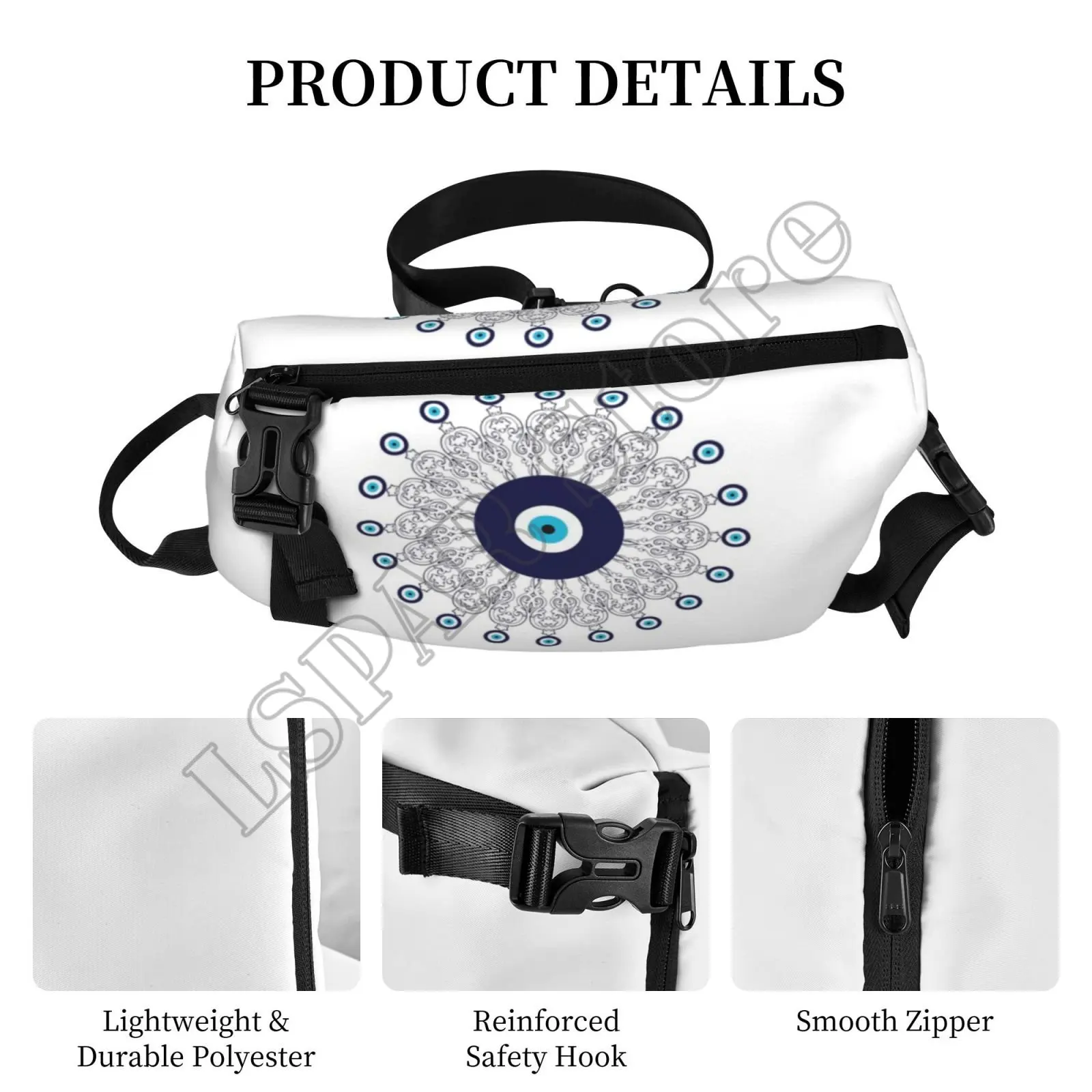 Greek Amulet  Evil Eye Lucky Charm Sling Modern Chest Bag Hiking Running Sling Bag School Graphic Crossbody Bags Backpack Hiking
