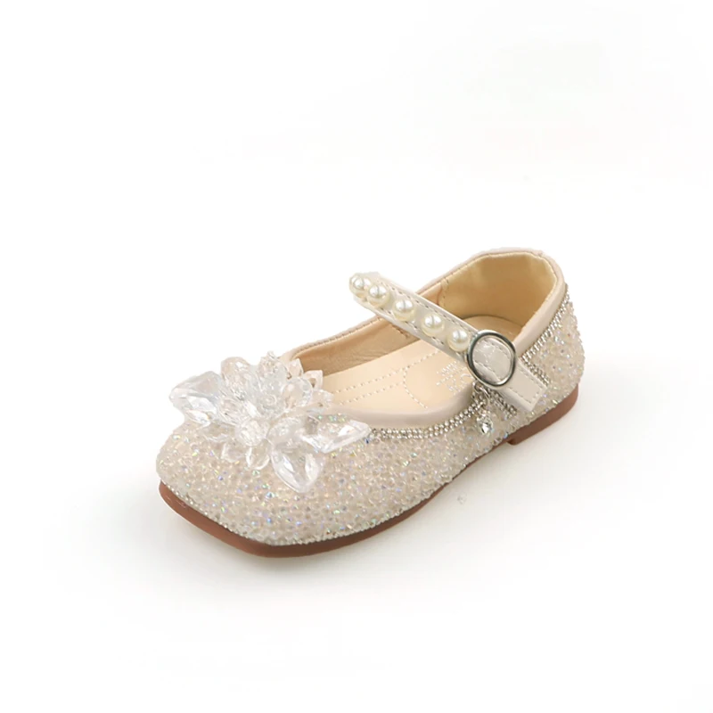 Girls Rhinestone Lace Patent Leather Shoes Child Flat Princess Shoes Fashion Kids Baby Soft Sole Casual Shoe Size 23-34