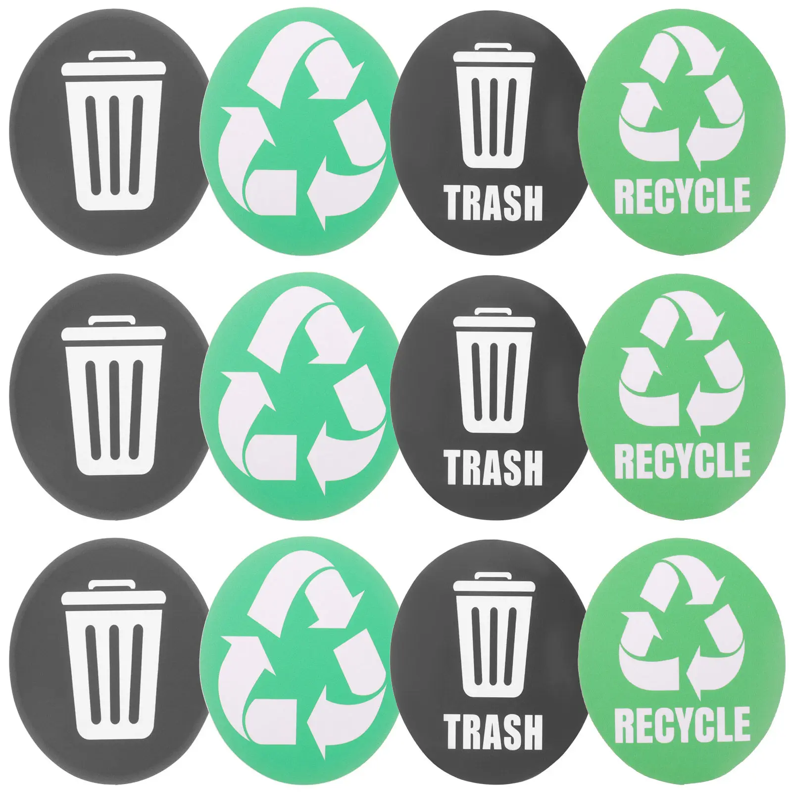 12Pcs Waste Sorting Stickers Recycle Sign Labels Self-Adhesive PVC Trash Recycling Decals for Home Office School Glass Tiles