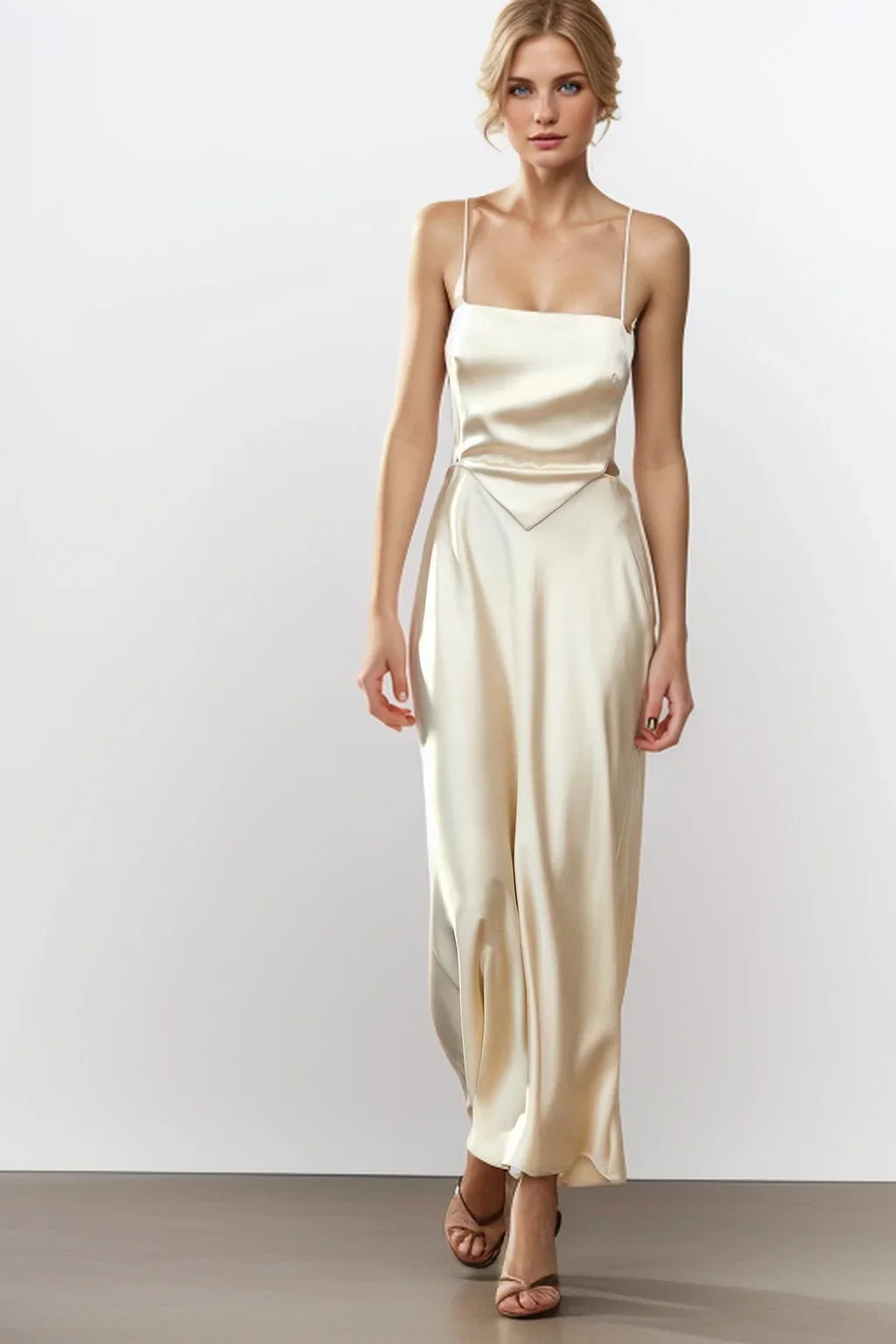 여성 드레스 봄 신상 실크 새틴 텍스처 롱 드레스 섹시 멜빵 넥타이 장식 등 우아한 분위기 2896331