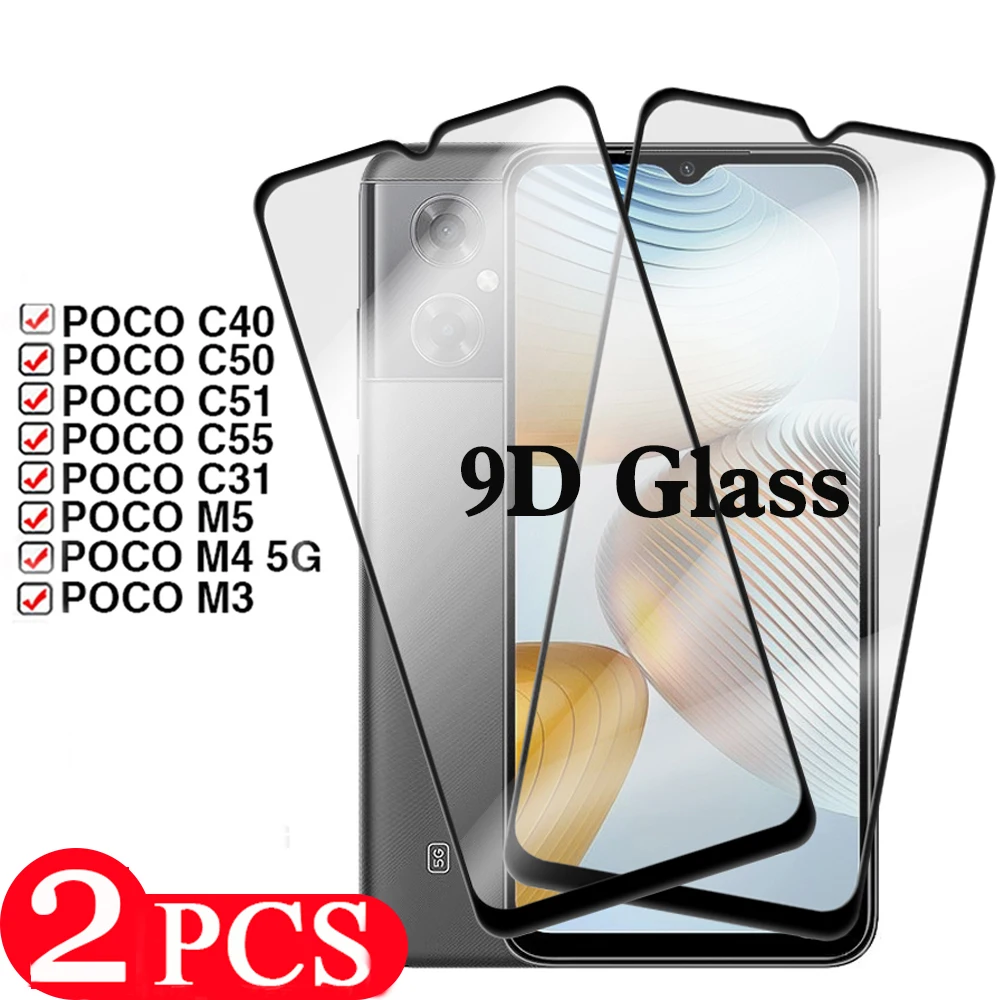 Cristal templado 9D para xiaomi Poco C55, C51, F5, C40, C50, M5, M4, 5G, M3, C31, protector de pantalla de teléfono, 2 uds.