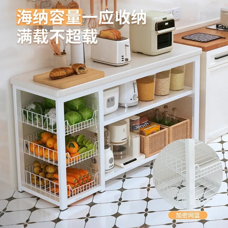 Kitchen rack Multifunctional vegetable cutting workbench Microwave oven Pot storage rack Vegetable basket Side cabinet