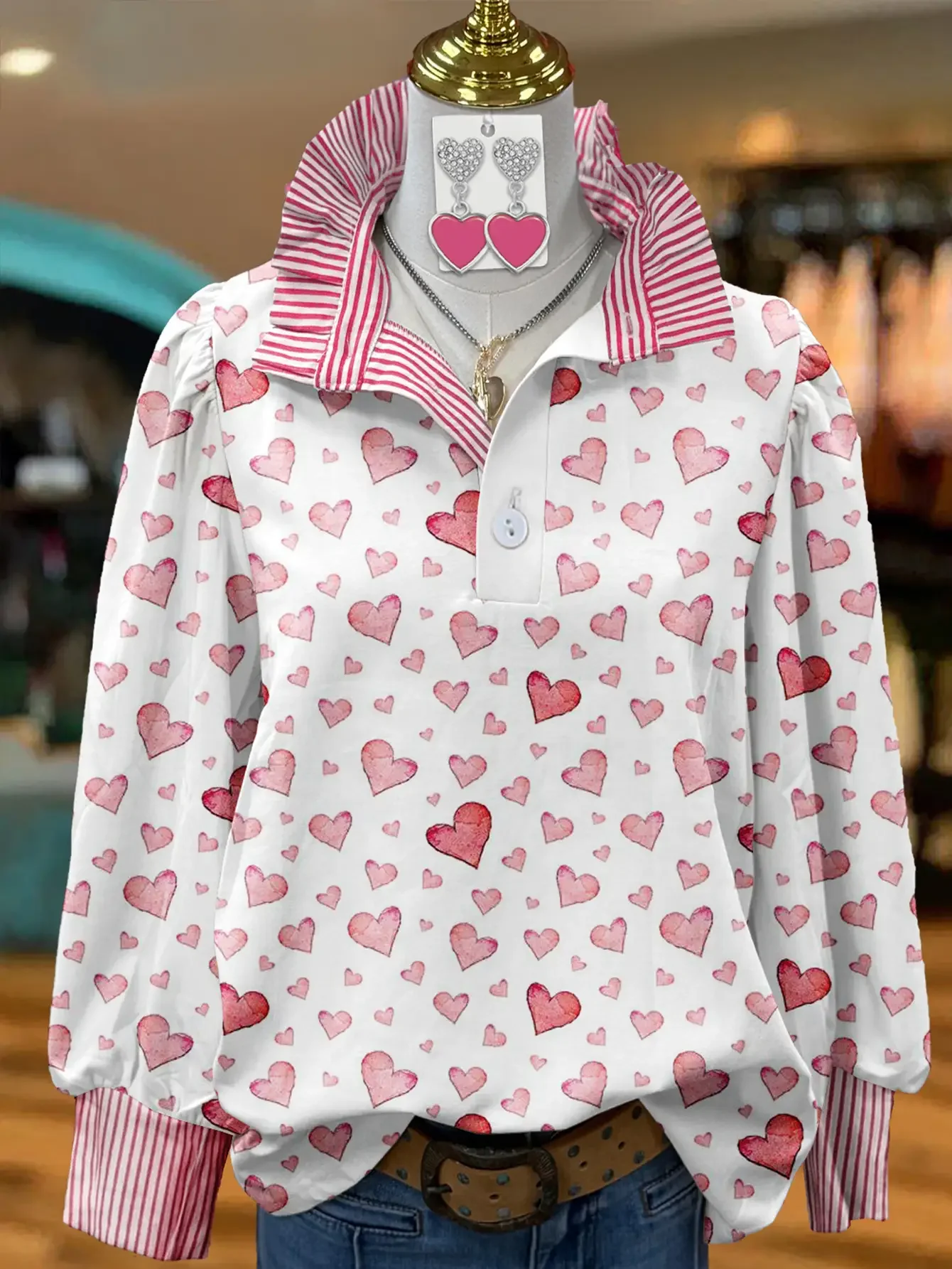 Women's Spring and Autumn Winter Collection Women's Stand up Collar Shirt Long Sleeve, Christmas Gift