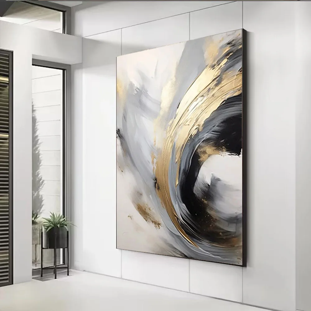 

Home Decoration Painting Abstract Line Canvas Picture Hand-Painted Oil Paintings Black And White Geometric Pictures Porch Mural