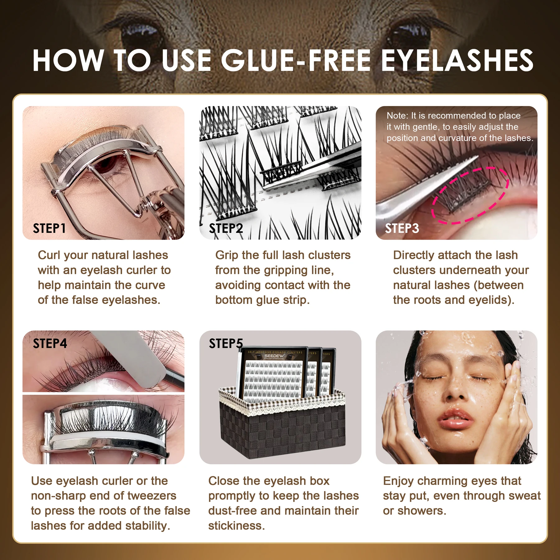 [Seedew] 108Pcs Natural Style Self Adhesive Eyelashes NO Glue Needed Cluster Lashes DIY Lashes Extension Individual Lashes