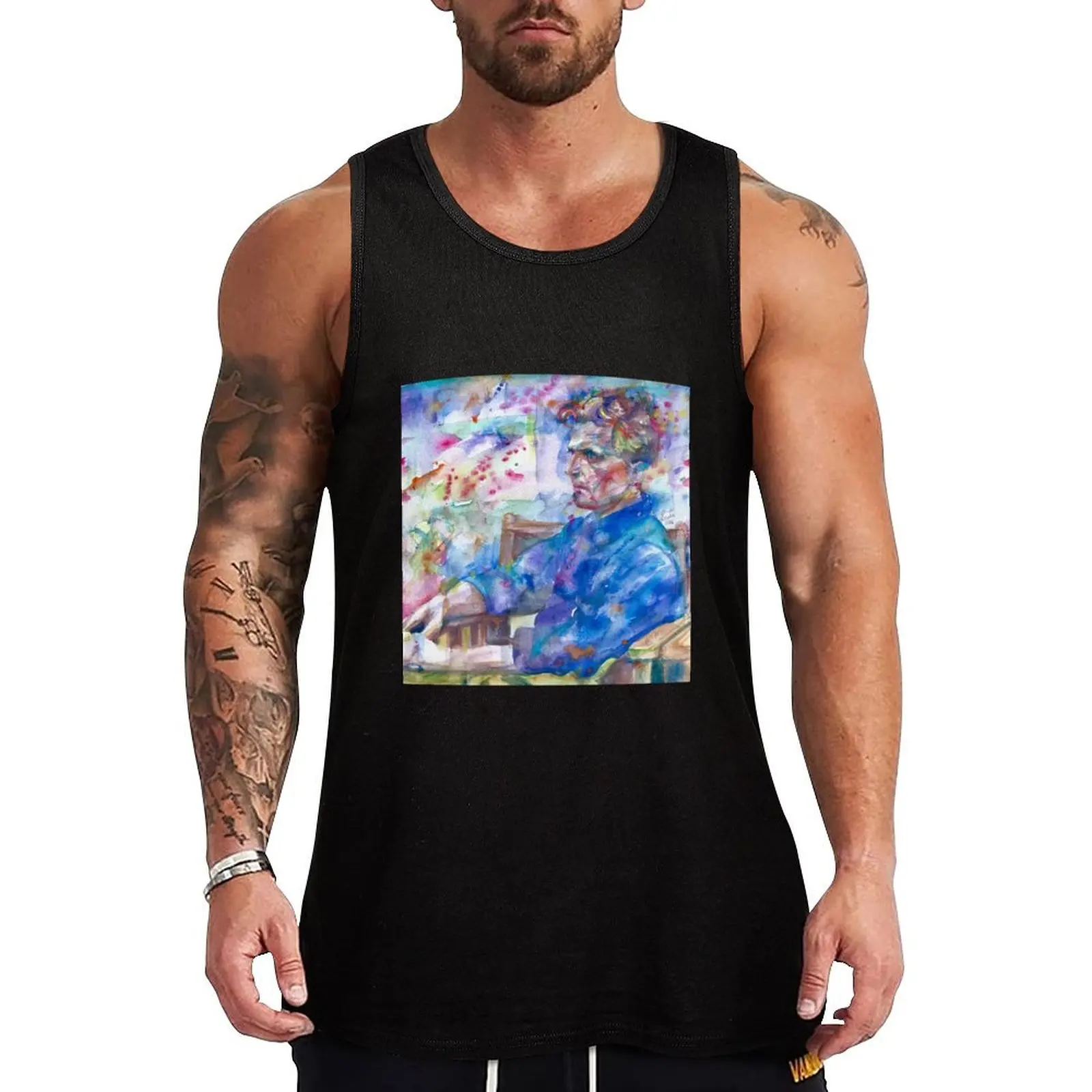 

LUDWIG WITTGENSTEIN watercolor portrait .10 Tank Top Weekend Casual Tank Top Loose Sleeveless Lightweight