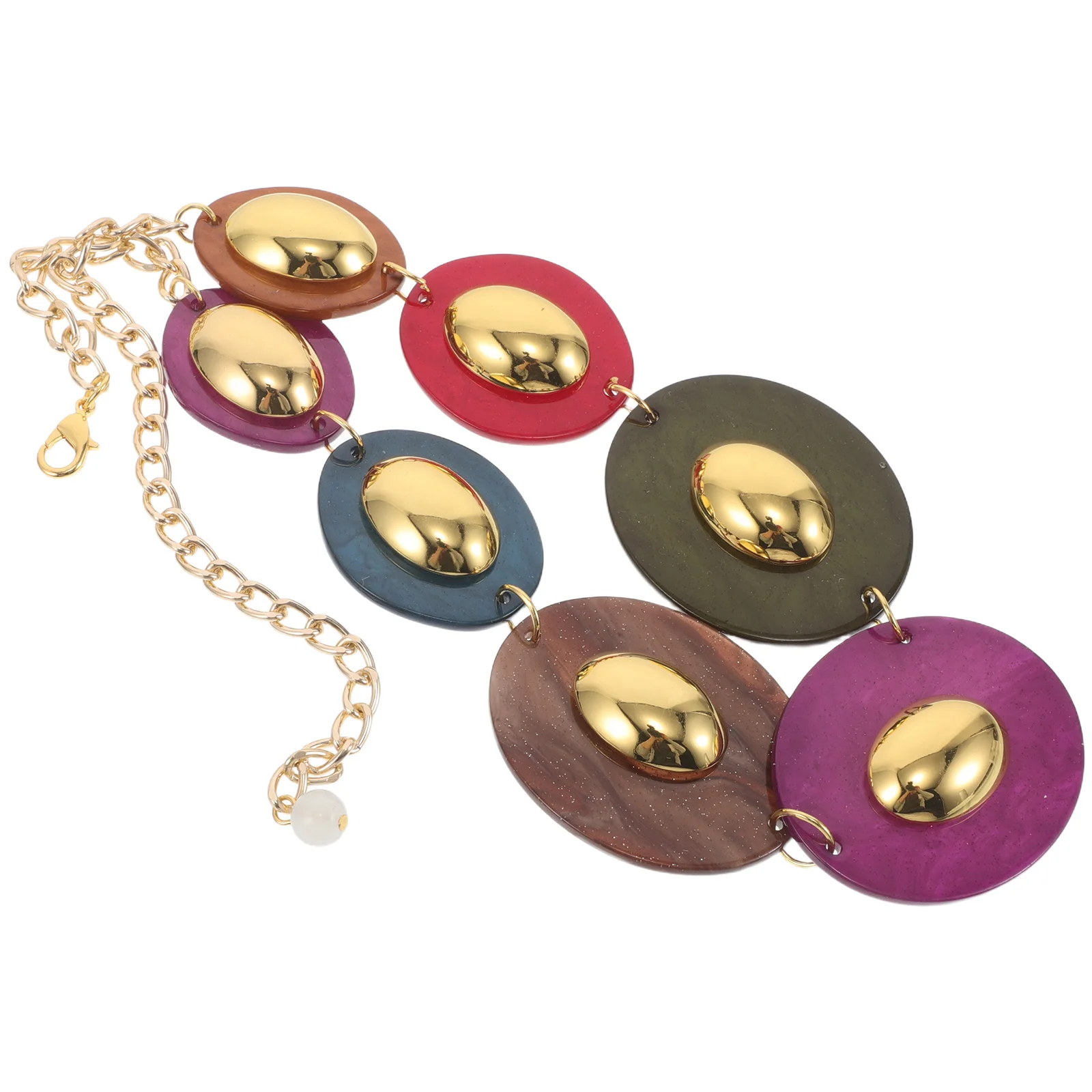 

Resin Oval Pendant Necklace Colorful Adjustable Chunky Chain Link Choker Statement Jewelry Women Party Birthday Formal Wedding