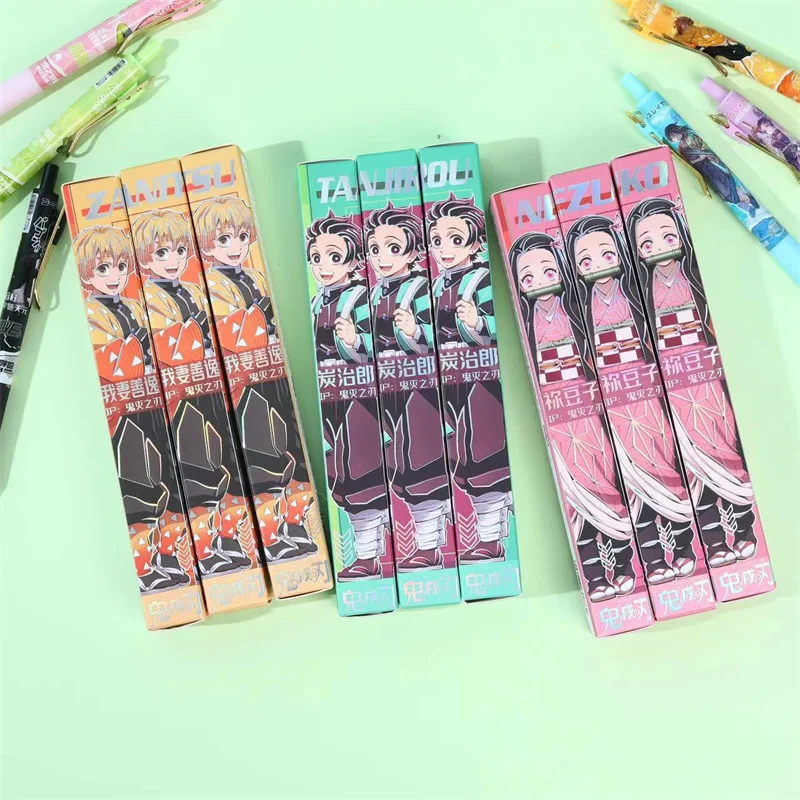 6 pcs/lot Kawaii Demon Slayer Gel Pen Cute 0.5mm Black Ink Signature Pens Stationery Gift School Writing Supply