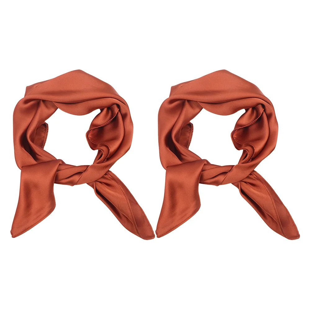

2Pcs Women Neck Scarf Solid Colored Smooth Silk Neckerchief Fashionable Neck Silk Scarf for Daily Travel Wedding