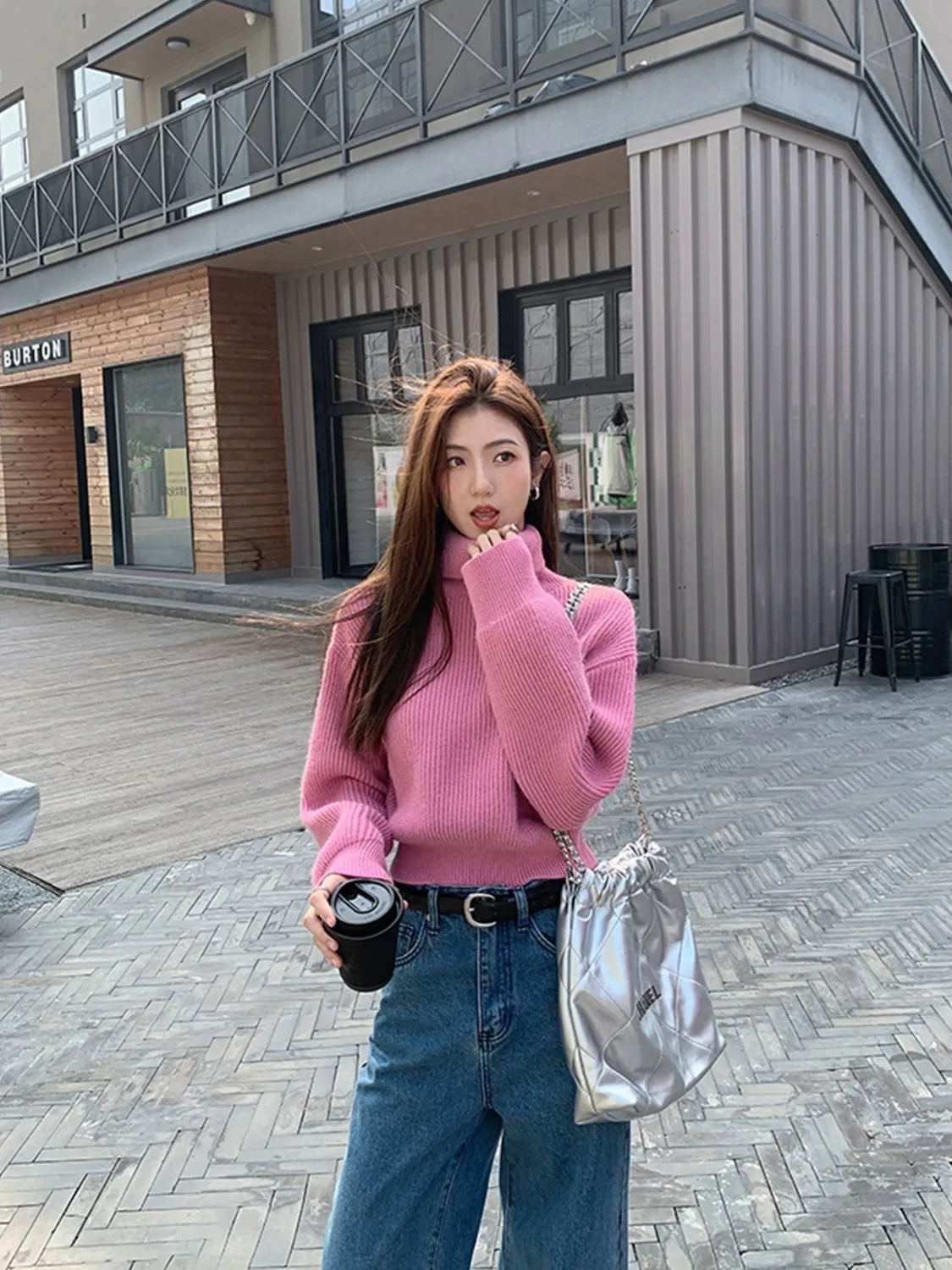 

Women's High Ne Long Sve Knitwear Casual Loose Sle Winter New Faion Korean Version Overalls Anti-Aging Crew Ne