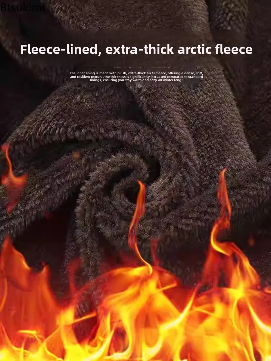 New Winter Jackets Men's Thicken Fleece Lined Padded Coats Double Breasted Stand Collar Men Outdoor Windproof Casual Warm Jacket