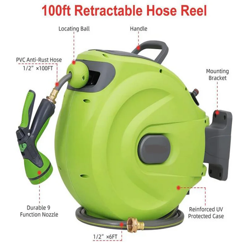 100ft automatic retractable garden hose pipe reel metal reel garden hose industrial water hose reels hige