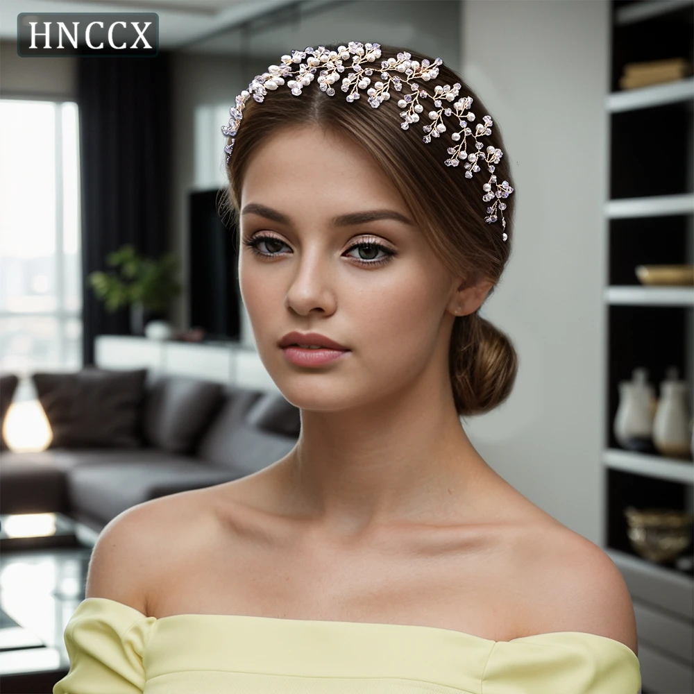 HNCCX Handmade Bridal Headband Rhinestone Wedding Headpiece Bridal Hair Accessories Woman Headwear Jewelry for Party CP55