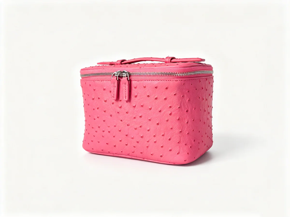 Neue Kosmetiktasche aus echtem Leder mit Straußenmuster, Damen-Kulturtasche, große Kapazität, luxuriöser Badezimmer-Organizer – Detail 12