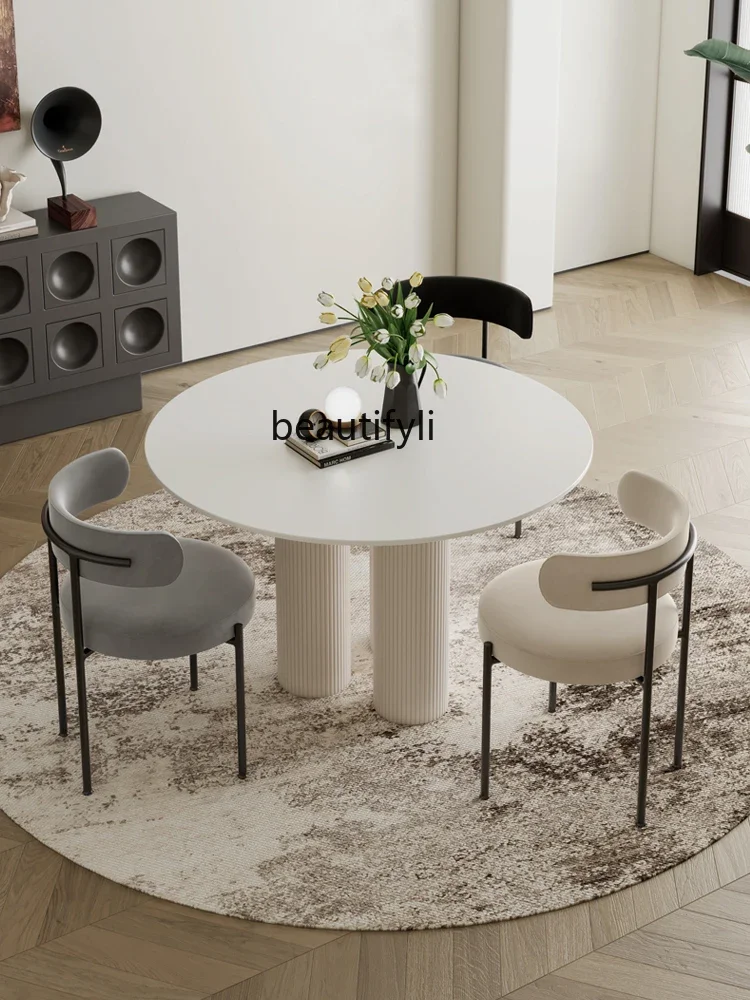 Cream Style round Dining Table French Stone Plate Small Apartment Home   Modern Minimalist Conference Table