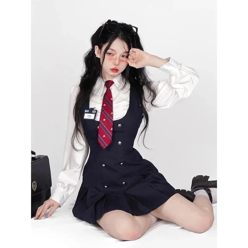 Jk Uniform Pure Desire Autumn and Winter Preppy Suspender Skirt Platycodon Grandiflorum Style Japan fashion Autumn Long sleev BG