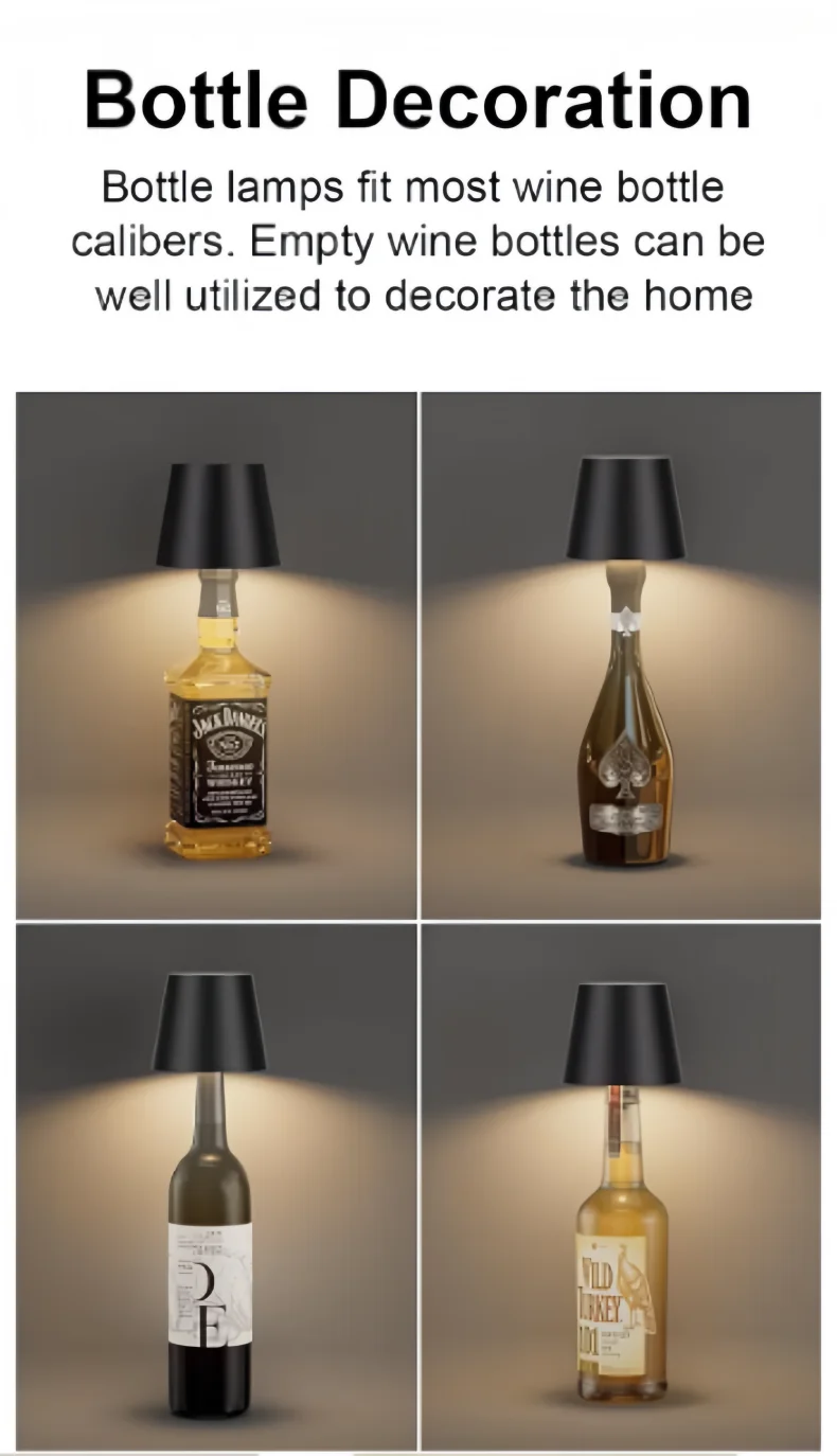 AITHEA LED Rechargeable Wine Bottle Lamp Touch Control of 3 Colors and Stepless Dimming Table Lamp Night Light
