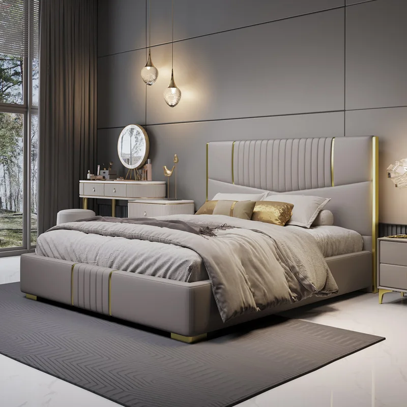 

Высокое качество, роскошный современный дизайн, мебель для отелей из массива дерева, простая сборка, кровать размера «queen-size», мягкое изголовье кровати для виллы