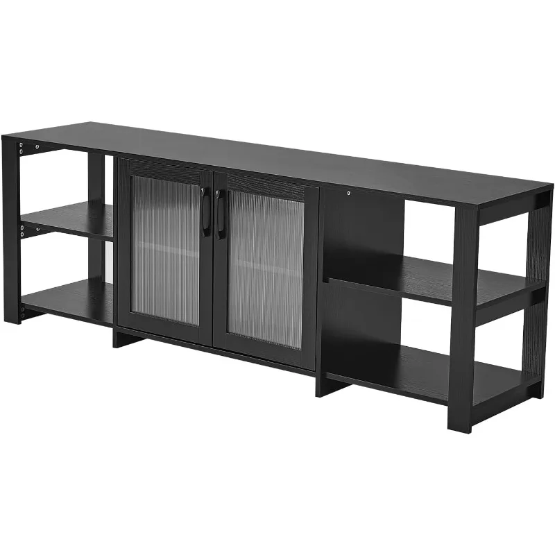 حامل تلفزيون للتلفزيون مقاس 70 بوصة، وحدة تحكم تلفزيون مركز الترفيه، وخزائن تخزين التلفزيون، ووحدة تحكم الوسائط مع بابين ومفتوحين #6