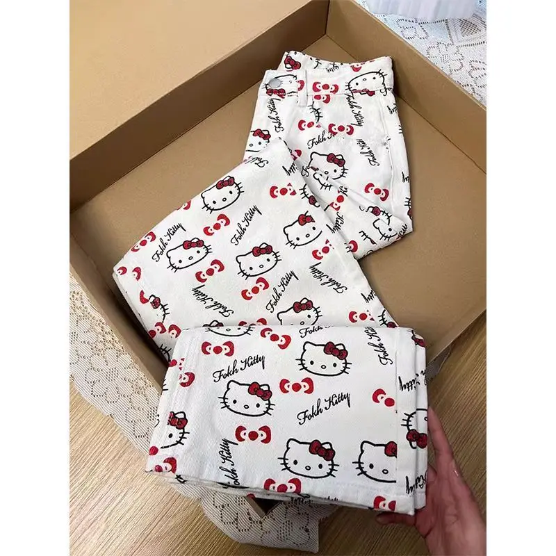 

Sanrio модные широкие брюки Hello Kitty джинсы с героями мультфильмов спортивные штаны для девочек-студентов летний новый стильный дизайн универсальные прогулочные брюки