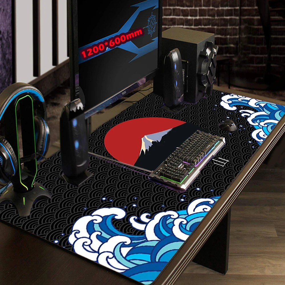 PC Gamer Mousepad Mount Fuji Black Mouse Pad Great Wave Japanese Style Extra Large Desk Mat 1200*600 900*400 Table Rug Speed