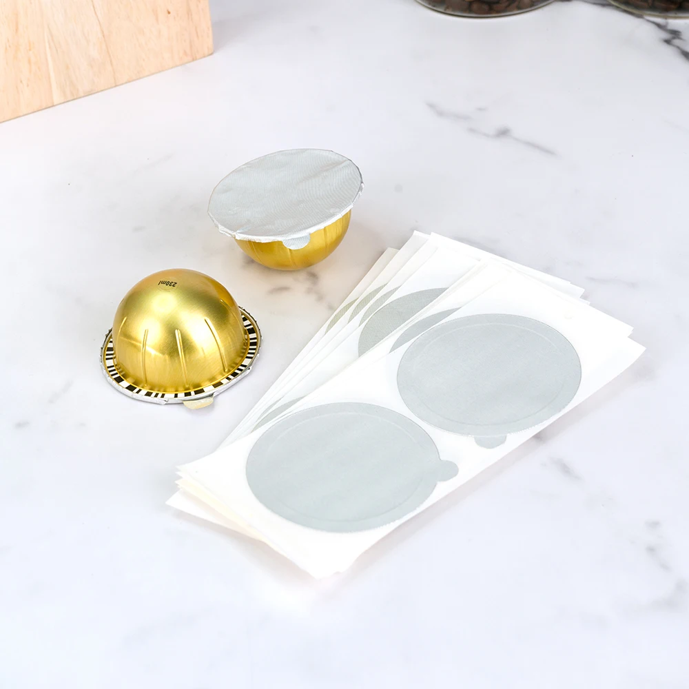 64-mm-Aluminiumfolien-Deckel zur Wiederverwendung von Kapseln, Kaffeepads und nachfüllbaren Pads, Folien-Dichtungsabdeckung, kompatibel mit Vertuoline-Filtern