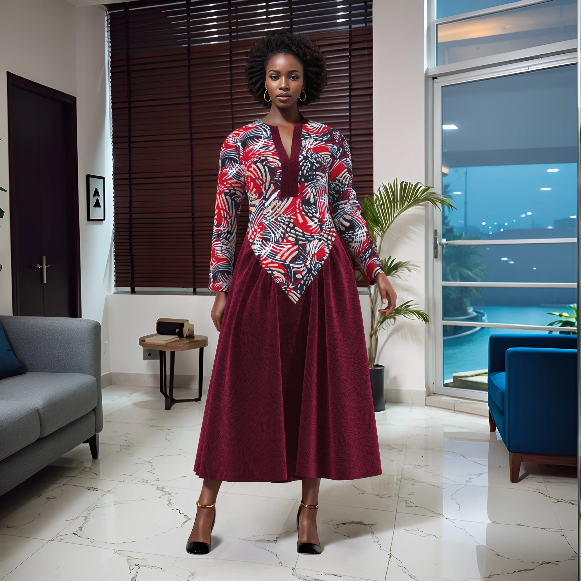 

Осеннее бархатное лоскутное платье с африканским восковым принтом Dashiki, длинная традиционная африканская одежда Bazin, женское платье больших размеров WY11141