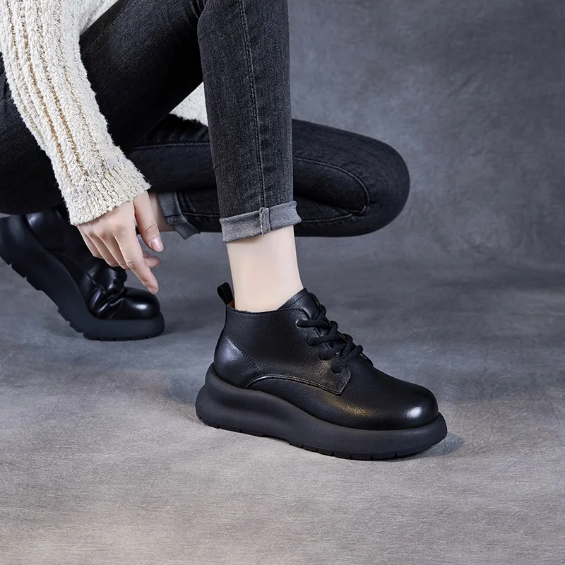 DRKANOL, botas de cuero genuino para mujer, plataforma gruesa, cuñas, tacón, punta redonda, botines para mujer, zapatos cálidos de invierno, talla grande 35-43