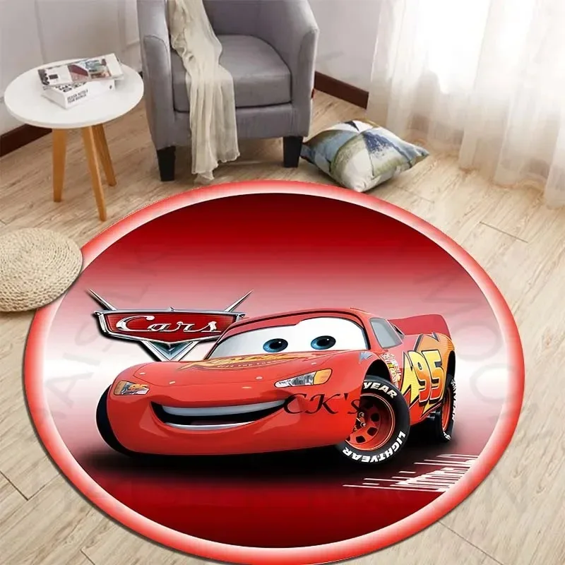 MINISO Disney Cars Lightning McQueen Round Rugs for Bedroom Floor Mats for Kids Room Chair Mat Carpet Living Room Home Decor