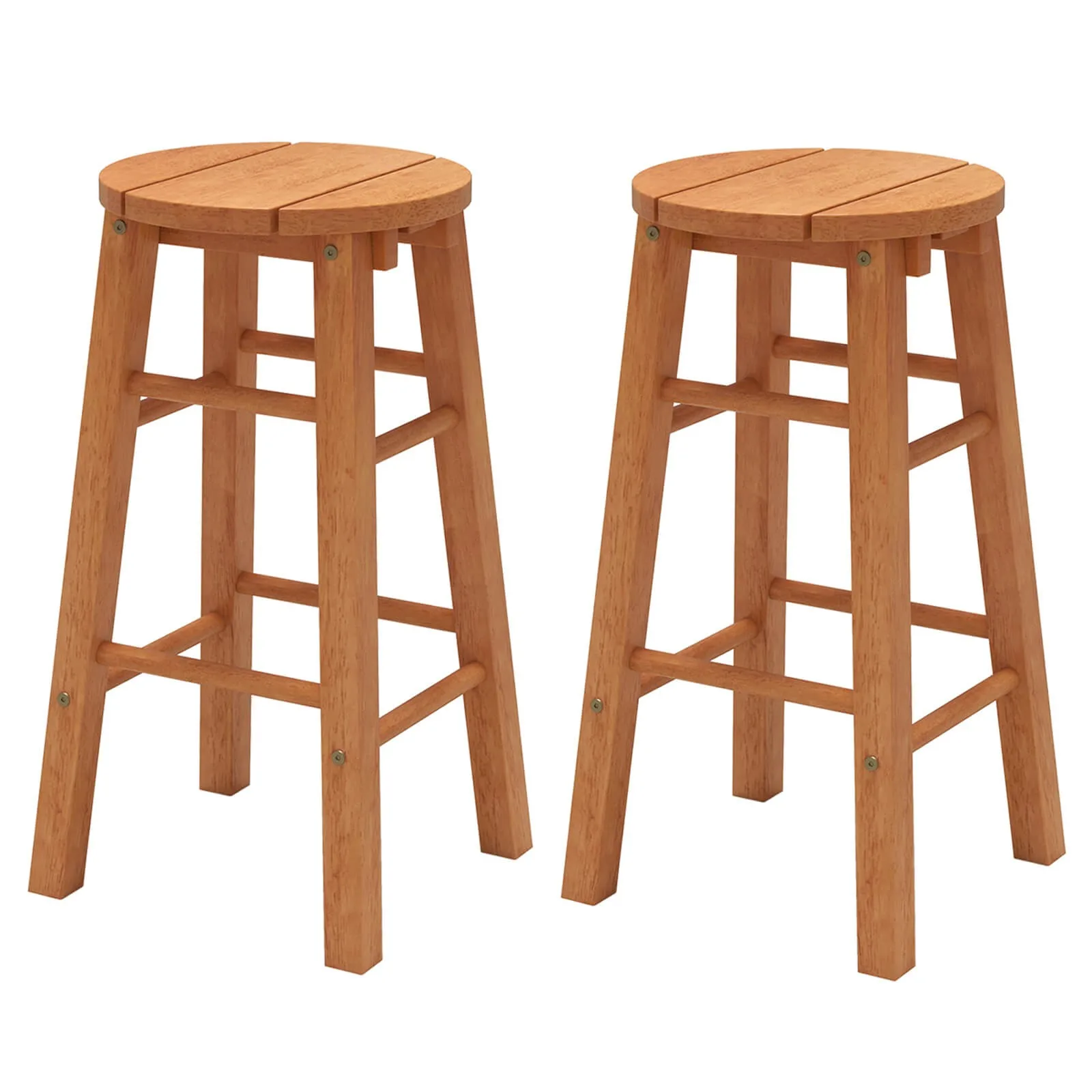 

24-Inch Outdoor Wood Bar Stools Set of 2 with Round Seat Footrest for Garden