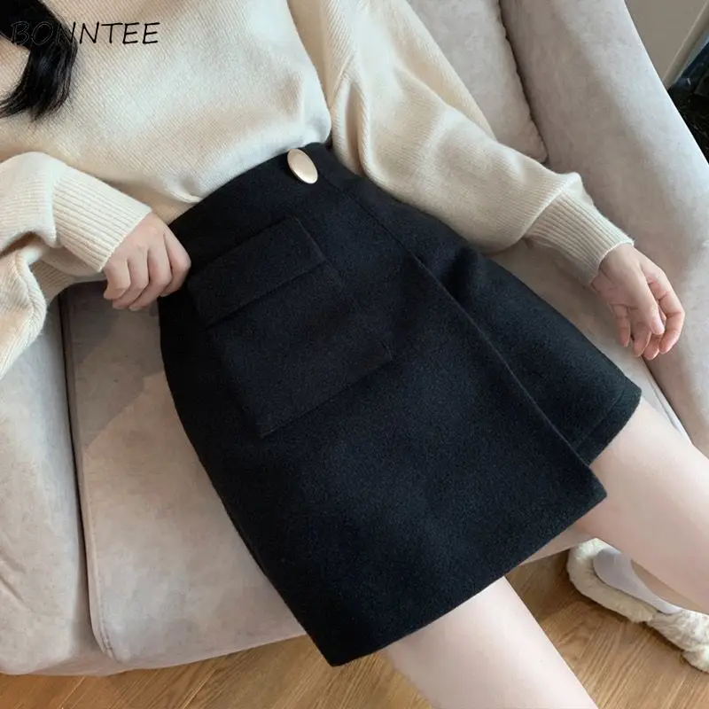 

Women Irregular Black Skirts Mini Hotsweet High Waist Slim Ladies A-line Autumn Winter Temper Elegant French Designer Luxury New