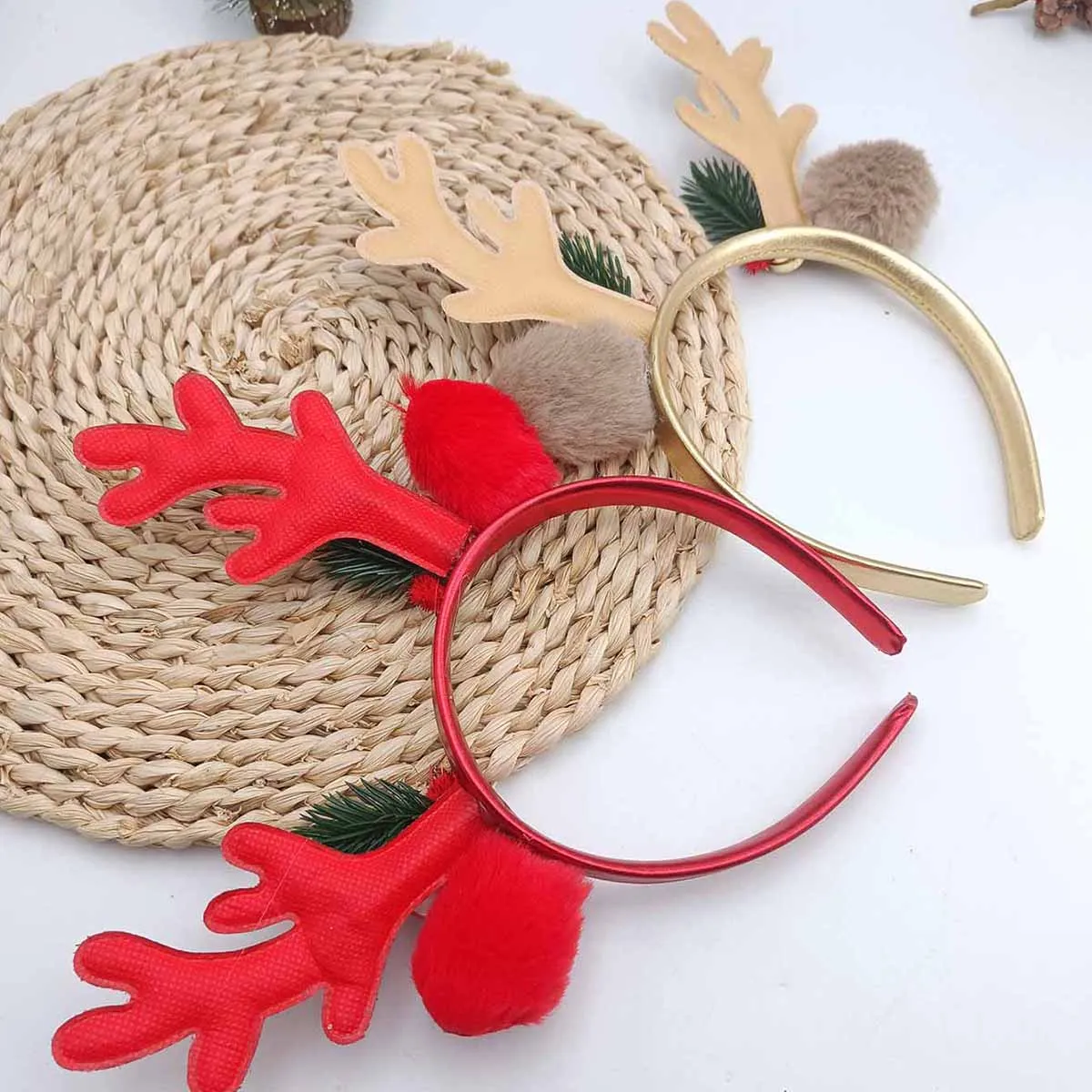 Bandeau de noël en forme de champignon à paillettes dorées, 1 pièce, grand corne de cerf, cloche, couvre-chef festif pour femmes, accessoires pour cheveux de Style forêt