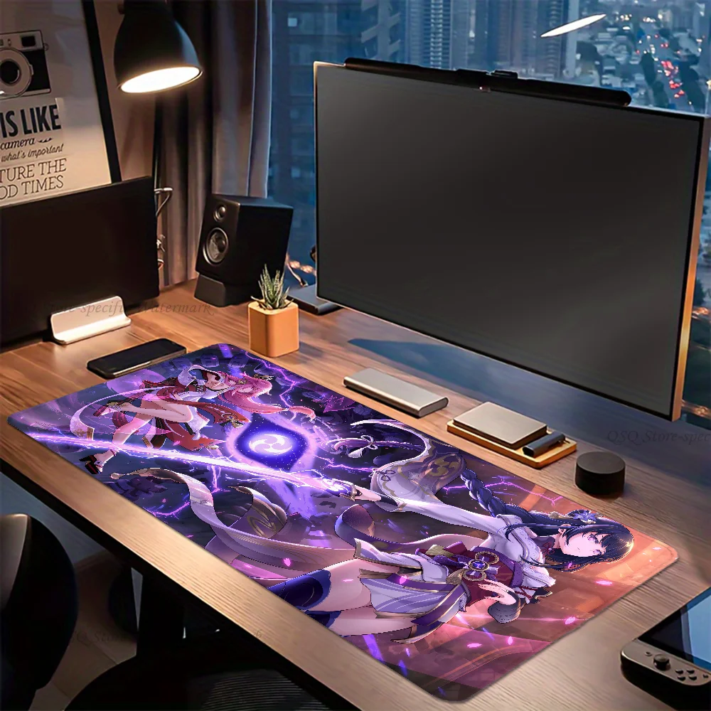 Genshin Mousepad tetikus dampak Raiden, alas Mouse Gaming besar, alas meja Keyboard komputer tebal
