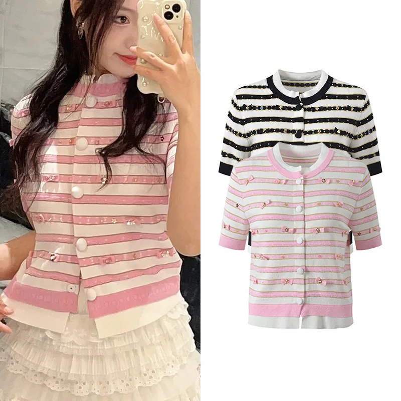 الحلو الحرة عقدة زهرة الديكور لينة الحد من العمر ort Sve محبوك سترة مفتوحة للنساء صيف 2025