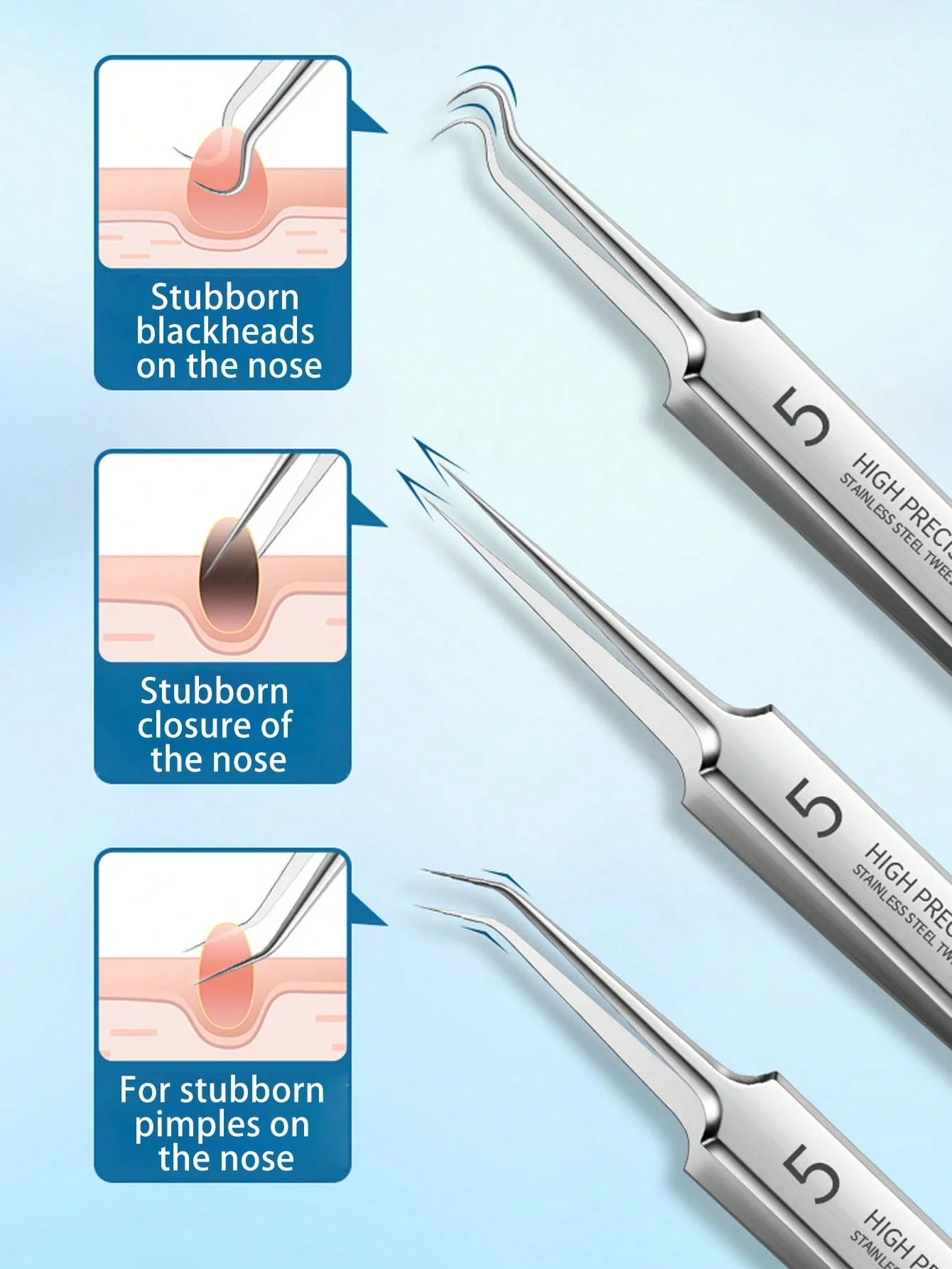 أدوات إزالة الرؤوس السوداء، ملاقط احترافية لإزالة الرؤوس السوداء للوجه، مزيل الرؤوس السوداء، احترافية من الفولاذ المقاوم للصدأ للرؤوس السوداء #3