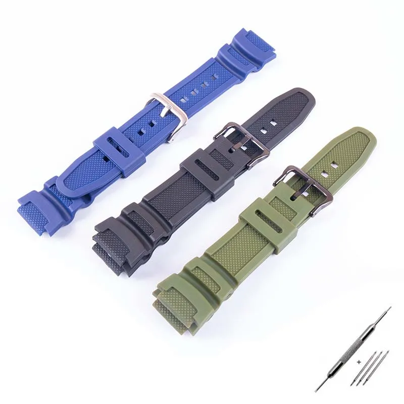 18 mm Herren-Uhrenarmband aus Kunstharz, kompatibel mit Casio AE-1200 SGW-300/400 MWR-200 w218h, Gummi-Uhrenarmband, Gürtelschnalle, Zubehör