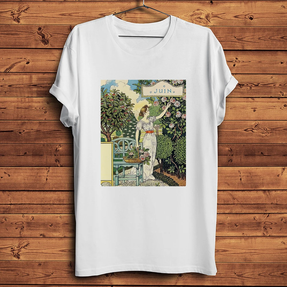 Eugene Grasset,vintage Beautiful Gardener in Twelve Months,Funny Art Nouveau T-Shirt,Unisex Casual Short Tshirt,Breathable Print